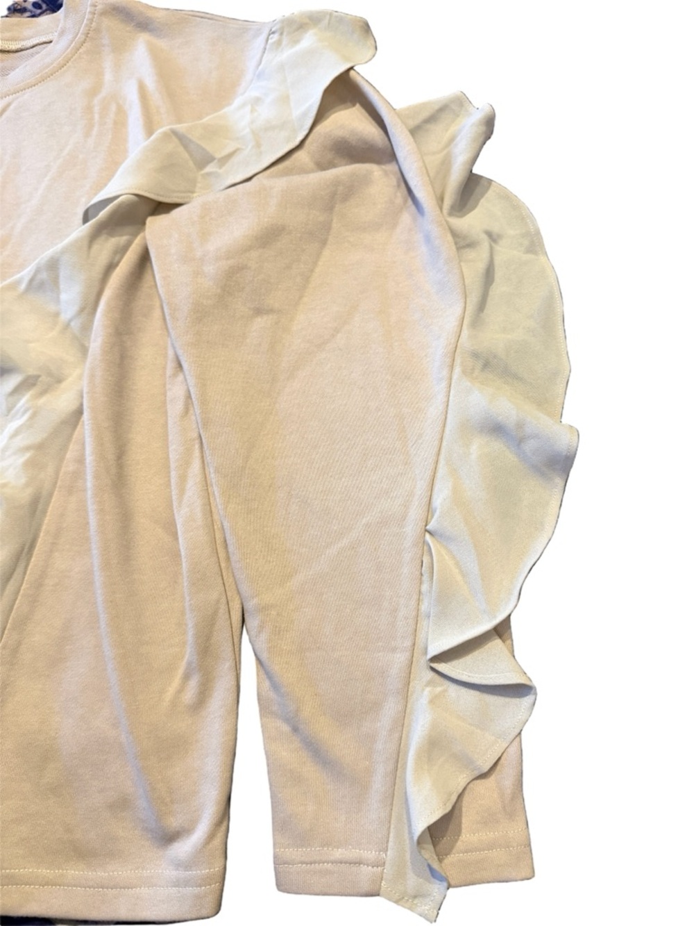Easel Ruffle-Accent Long Sleeve Top Sweatshirt in Light Cream - Picture 4 of 7